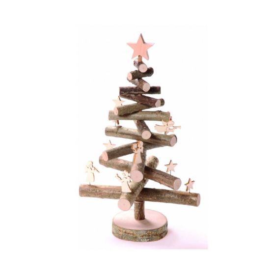Sapin de Noël 30 cm en bois avec figurines