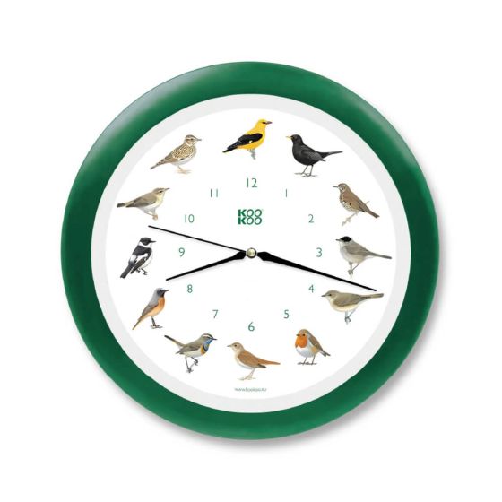 Horloge oiseaux des jardins, modèle en cadre vert