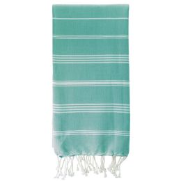 Fouta en coton biologique Blanc et Menthe 100 x 200cm