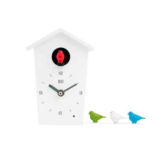 Horloge kookoo birdhouse Mini, avec chants d'oiseaux, Blanc