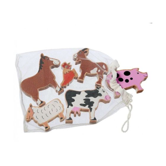 Sachet de 6 figurines en bois animaux de la ferme