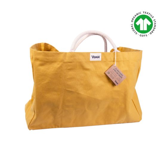 Grand sac cabas jaune en coton bio