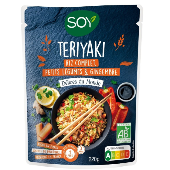 Doy teriyaki riz complet petits légumes et gingembre - 220g Doy teriyaki riz complet petits légumes et gingembre - 220g