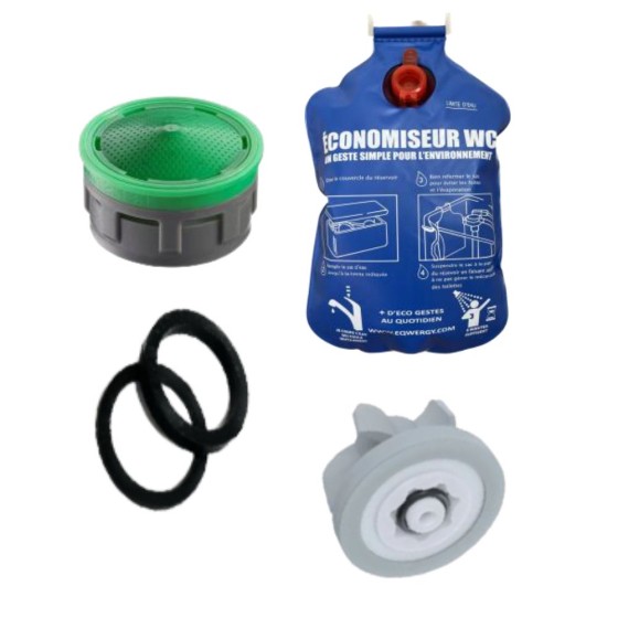 Pack Economies d'eau : 1 robinet + 1 joint douche + 1 sac wc