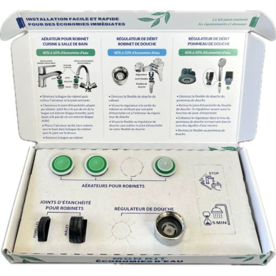 Pack économie : 2 robinets 5 L et 1 robinet douc 2,5 L + 1 régulateur douche