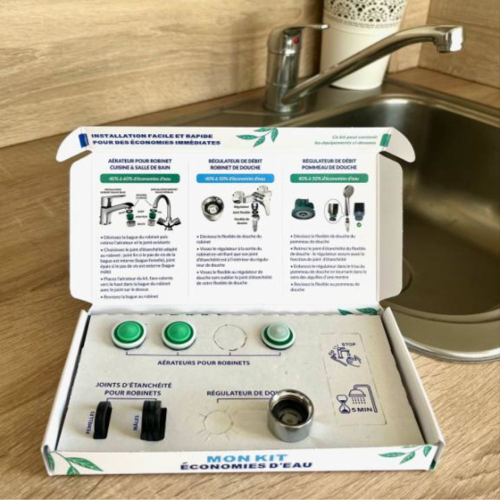 Pack économie : 2 robinets 5 L et 1 robinet douc 2,5 L + 1 régulateur douche