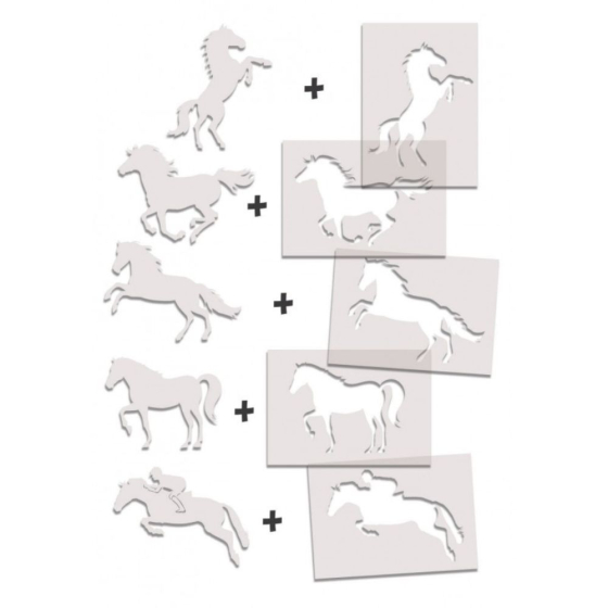 5 Pochoirs artistiques géants - les chevaux