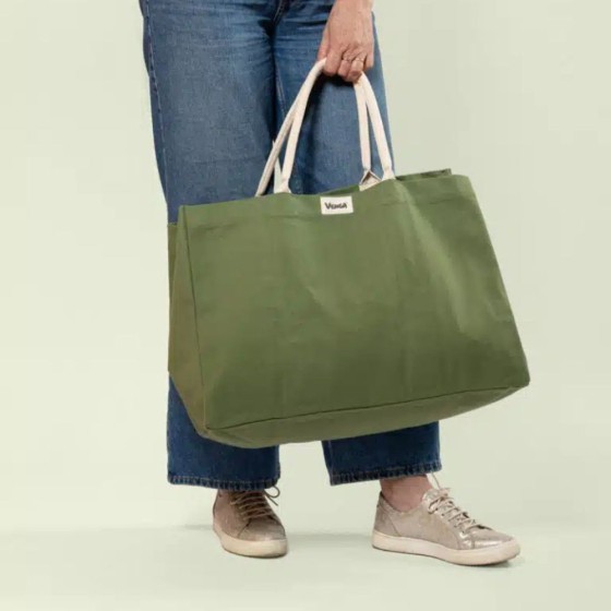 Grand sac cabas vert en coton bio