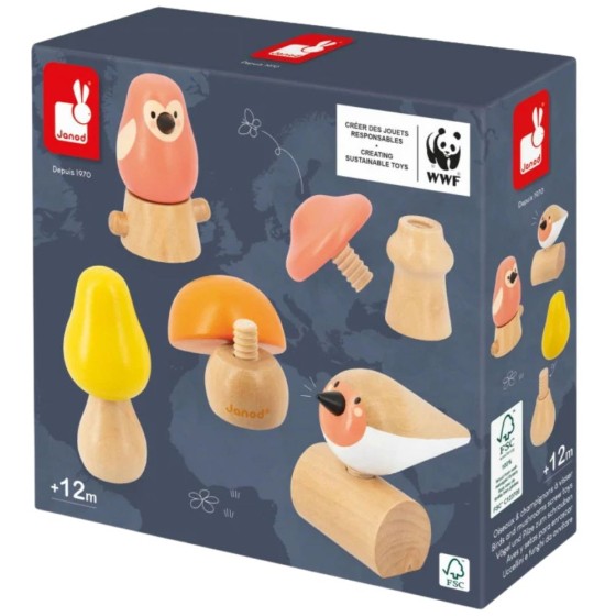 Jeu à visser : Oiseaux et champignons Jeu à visser : Oiseaux et champignons