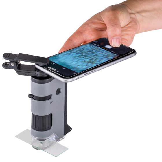 Microscope de poche LED MicroFlip 100x-250x avec adaptateur pour smartphone