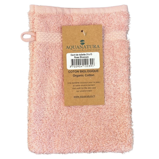 Gant de toilette coton bio coloris rose blossom