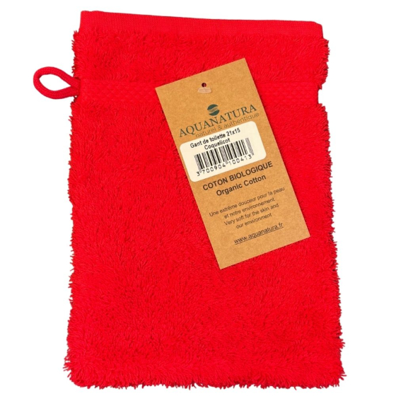 Gant de toilette coton bio coloris coquelicot