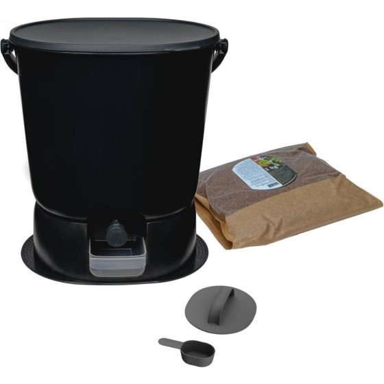 Composteur Bokashi Essential + base – 15,3 L – Gris foncé – Activateur inclus