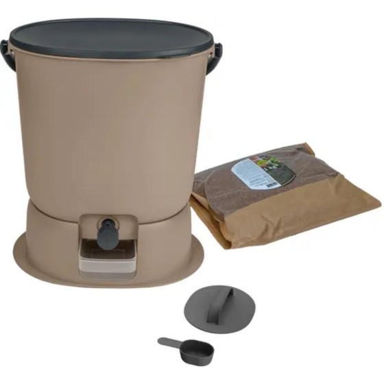 Composteur Bokashi Essential + base – 15,3 L – Cappuccino – Activateur inclus