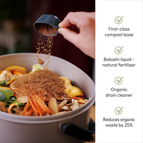 Composteur Bokashi Essential + base – 15,3 L – Cappuccino – Activateur inclus
