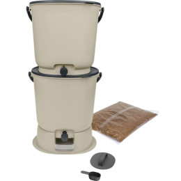 Lot de 2 composteurs Bokashi Essential + base – 15,3 L – Blanc crème – Activateu